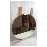 Large Round Mirror with Wood Stand