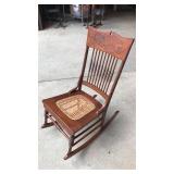 Old Ornate Wood Rocking Chair with Cane Seat