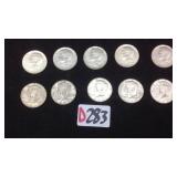10 - 1964 Kennedy Half Dollars