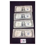 4 - 1935A $1  blue seal silver certificates