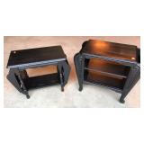 Pair of Black Wood Tables with Magazine Racks