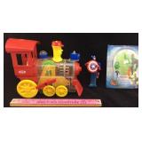 Ideal Wind Up Train Toy, 2 Superhero Toys