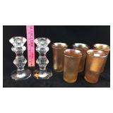Shannon Candlesticks & Tree Bark Carnival Glasses