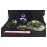 Olive Indiana Glass, Asian Urn, Deviled Egg Plate