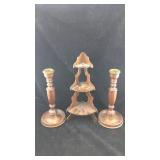 Large Wood Candlesticks & Corner Knick-Knack Shelf