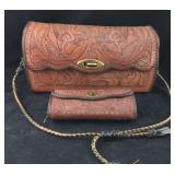 Large Vintage Entirely Hand Tooled Purse With