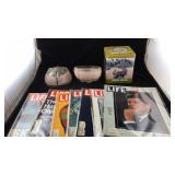 BIG Red Man Tin, Vintage Life Mags, Glass Shades