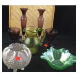 Seven Pieces of Colored Glass Items