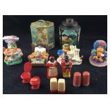 Tea Tins, Garfields and 4 Vintage Salts/Peppers