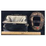 Vintage Catchers Mask and Very Old Valise/Dr Bag