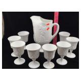 Milk Glass Pitcher and Cups