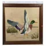 Framed Embroidered  Waterfowl Tapestry