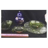 Olive Indiana Glass, Asian Urn, Deviled Egg Plate