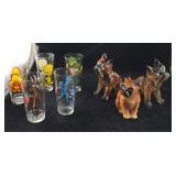 Pepsi Cartoon Glasses and 3 Boxer Dog Planters