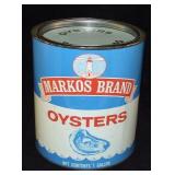 Vintage 1 Gallon Markos Brand Oyster Tin Can