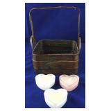 Basket and Three Heart Shaped Glass Votives