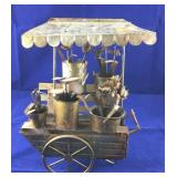 Small Vintage Decorative Tin Flower Cart