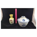Flower Vase & Ceramic Oriental Bowl with Lid