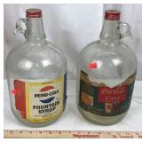 Coca Cola 1 Gallon Glass Syrup Jug & Pepsi 1
