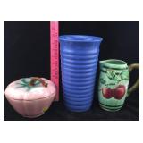 Strawberry Dish, Apple Pitcher, Blue Vase