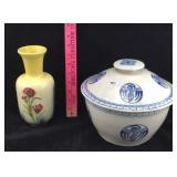 Flower Vase & Ceramic Oriental Bowl with Lid