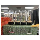 4PC CHINESE FIGURINES UNDER BELL JARS