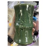 VTG BAMBOO GLAZED POTTERY BRUSH POT