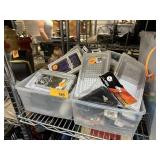 2 BINS OF MISC DECOR ELECTRONICS ACCESSORIES+