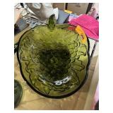 LARGE GREEN INDIANA GLASS GRAPE THEME BOWL