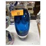 LARGE ART GLASS VASE BLUE