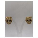 VINTAGE TRIFARI PANTHER HEAD PIERCED EARRINGS
