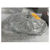 VTG LIDDED GLASS CANDY DISH / OYSTER PEARL