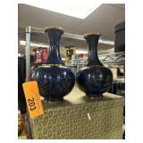 2PC VINTAGE CLOISONNE MATCH VASES W BOX DEEP BLUE