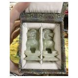 2PC CARVED JADE FOO DOGS IN BOX NOTE