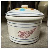 ANTIQUE RED WING POTTERY CROCK / CANISTER W LID