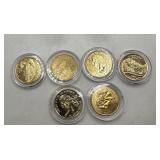 LOT OF 6 PROOF GOLD PLATED WASHINGTON COINS