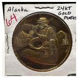 24K GOLD PLATED ALASKA TOKEN MEDAL