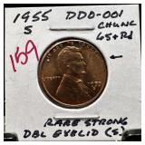 1955-S WHEAT PENNY CENT DDO-001 DOUBLE EYELDS