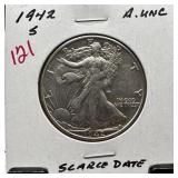 1942-S WALKING LIBERT SILVER HALF DOLLAR HI GRADE