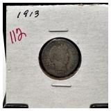 1913 BARBER SILVER DIME