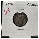 1918 MERCURY SILVER DIME