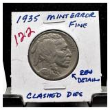 1935 BUFFALO NICKELCLASHED DIES