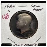 1984-S GEM PROOF DEEP CAMEO JFK HALF DOLLAR