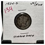 1924-D MERCURY SILVER DIME SCARCE DATE