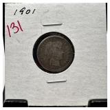 1901 BARBER SILVER DIME