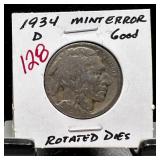 1934-D BUFFALO NICKEL ROTATED DIES