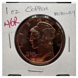 1 OZ COPPER BULLION ROUND MERCURY