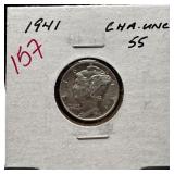 1941 MERCURY SILVER DIME BETTER