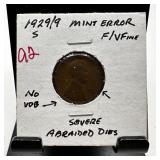 1929/9-S WHEAT PENNY CENT NO VDB ABRAIDED DIES