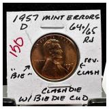 1957-D WHEAT PENNY CENT DIE CLASH ERRORS